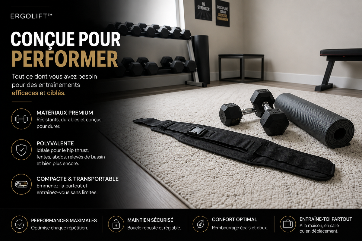 Ceinture lestée Hip Thrust - fessiers ciblés à la maison